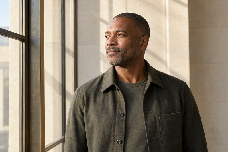 An adult man beside a window, with a natural expression and soft afternoon light across the room.
